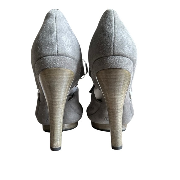 Coach Teagan Genuine Suede Leather Lace Up Open Toe High Heels In Gray Size 7 - Picture 9 of 12